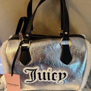 NWT Juicy Couture Silver/Black Crossbody Bag w/Sherpa